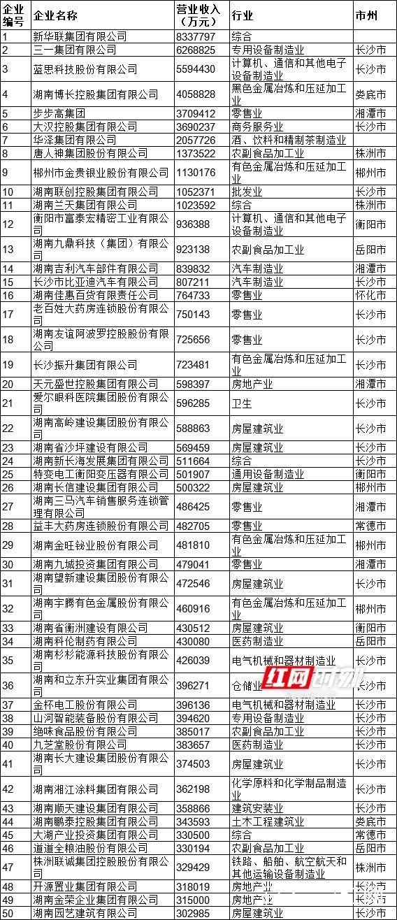 湖南省民營企業(yè)百強名單